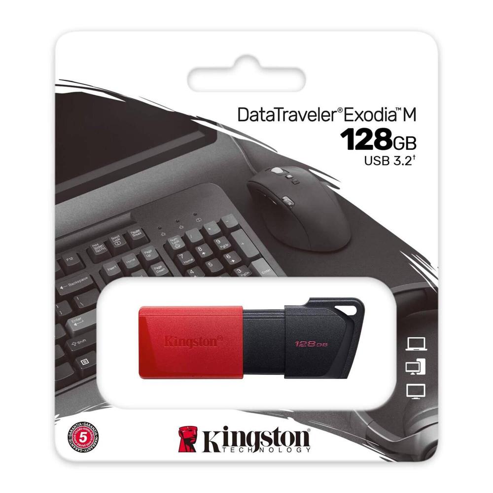 Memoria USB Kingston DataTraveler Exodia M 128GB USB 3.2 DTXM Rojo Negro