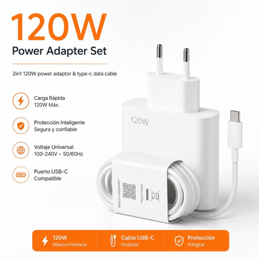 Cargador 120w Ultra Rápido Combo Cable Usb