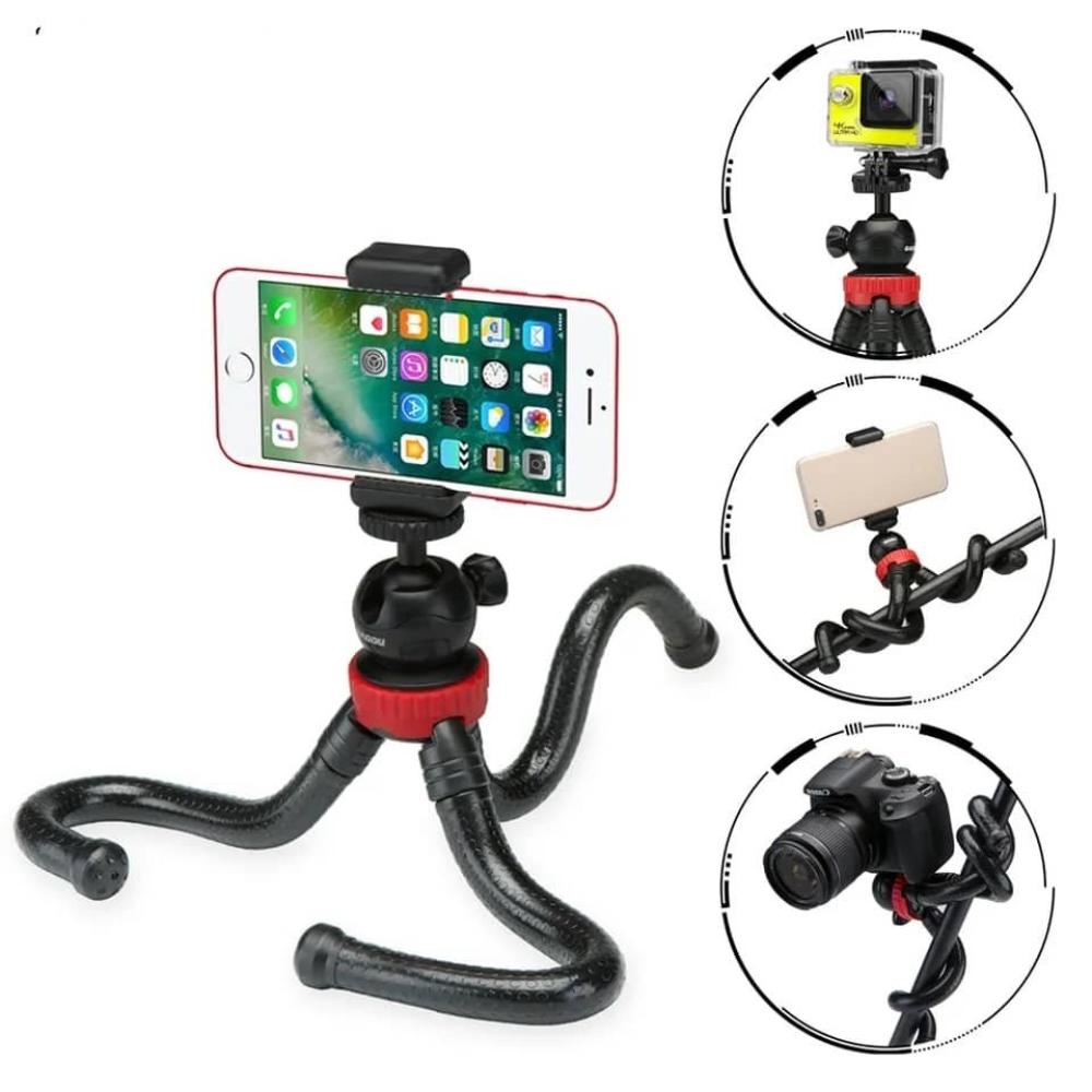 Trípode Flexible Negro Para Cámara Adaptador Para Celular