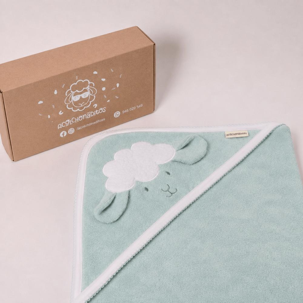 Toalla de Baño para Bebé con Capucha Ovejita - Verde Agua