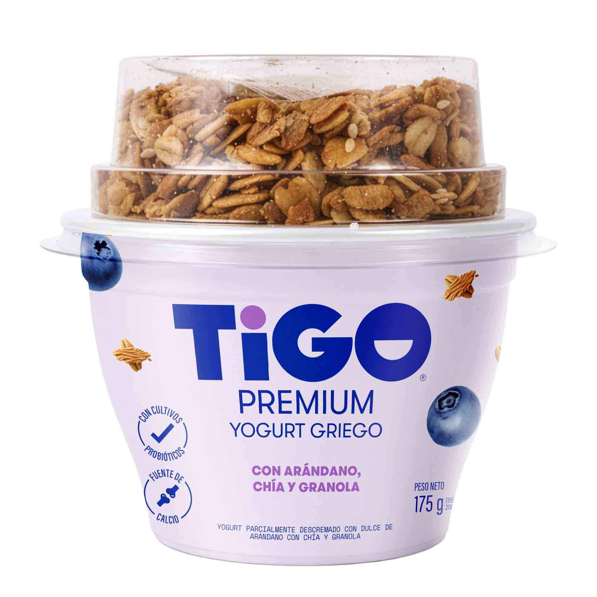 Yogurt Griego TIGO Arándano con Chía y Granola Vaso 175g