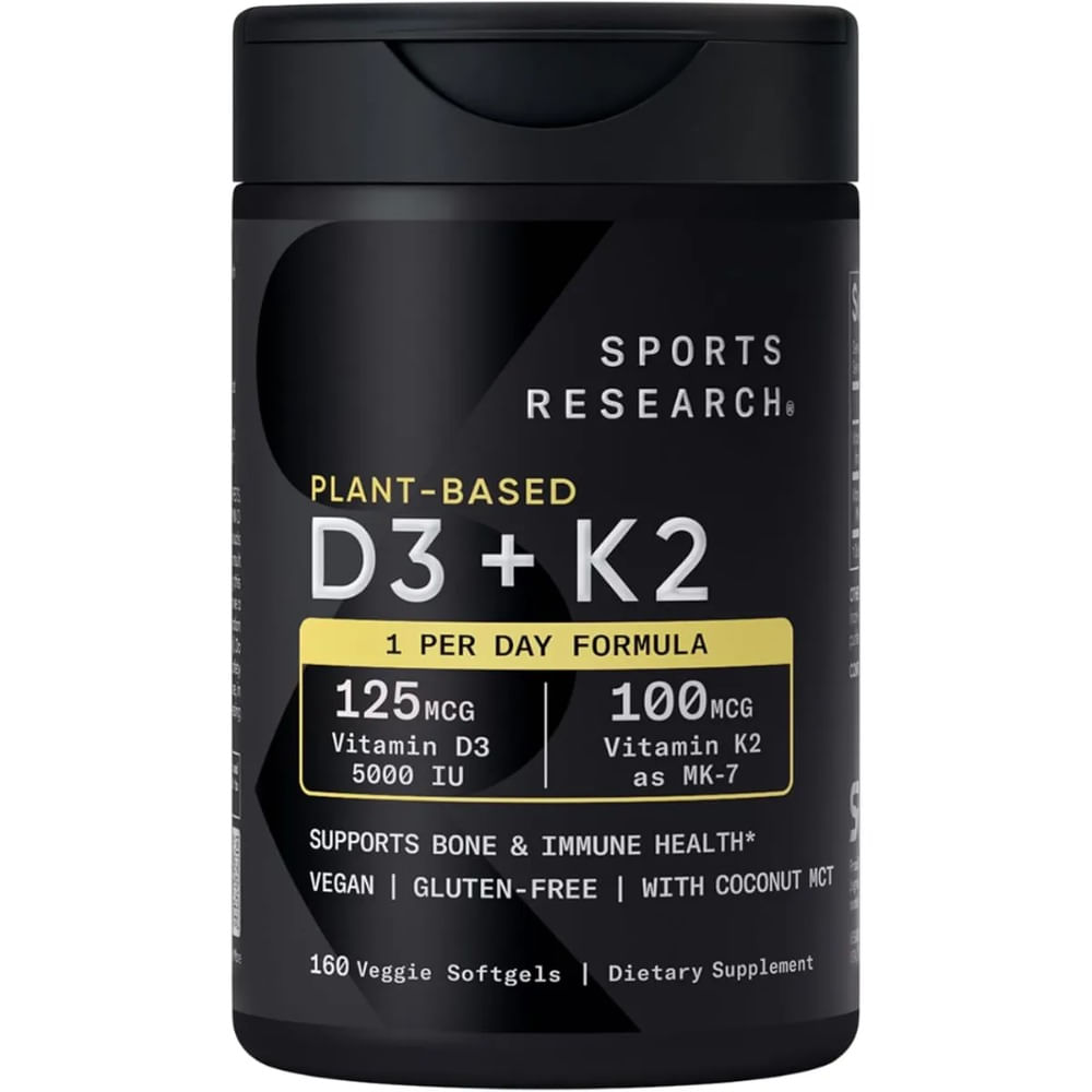 Sports Research Vitamina D3 K2 con aceite de coco vitamina D vegana 5000iu y vitamina K Mk7