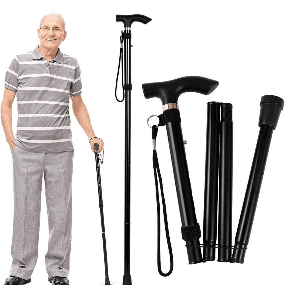 Bastón Plegable Ajustable para Adulto Mayor Portátil con Mango Ergonómico