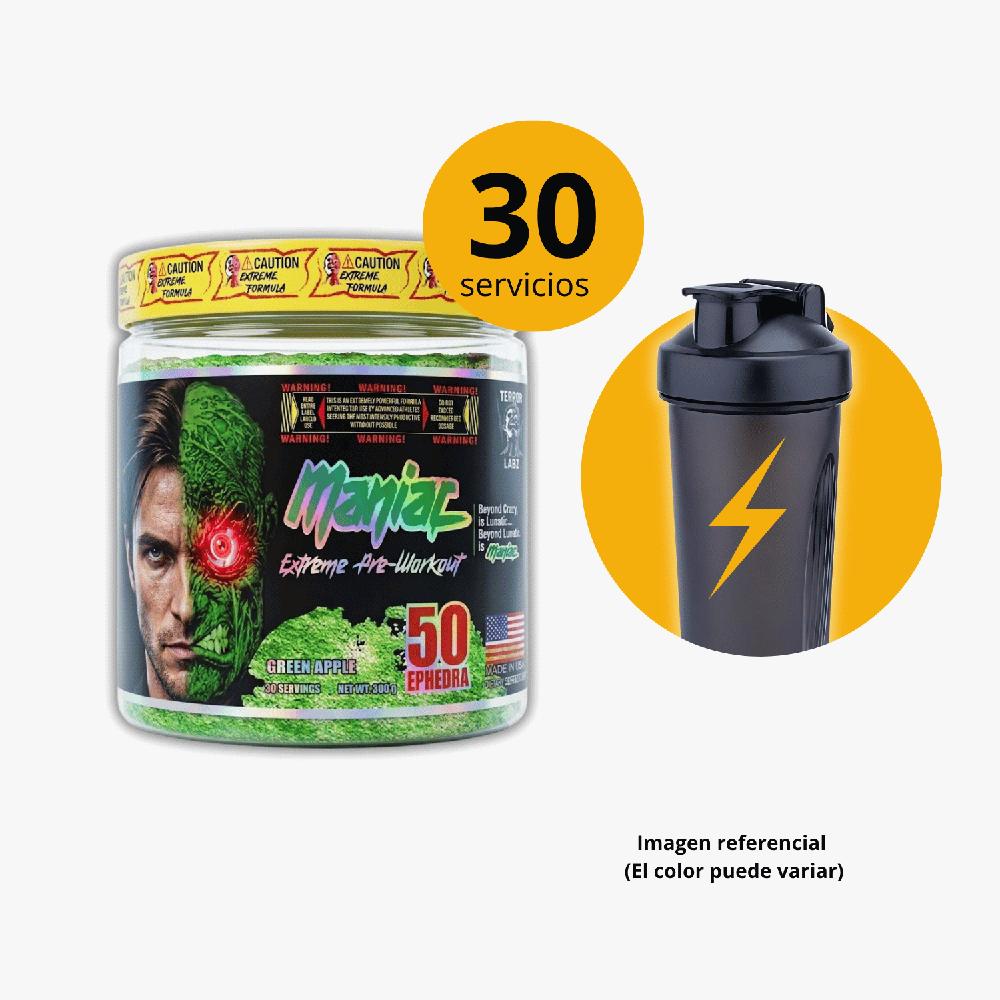 Pre-Entreno Maniac Extreme Formula Green Apple 300gr con shaker gratis