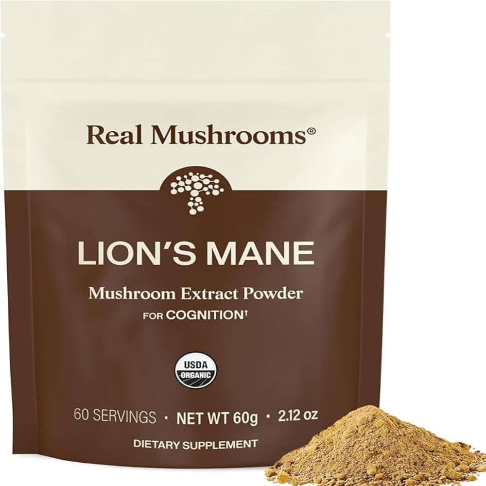 Lions Mane polvo de extracto de hongos Real Mushrooms. Certificado orgánico 2.11 oz a granel