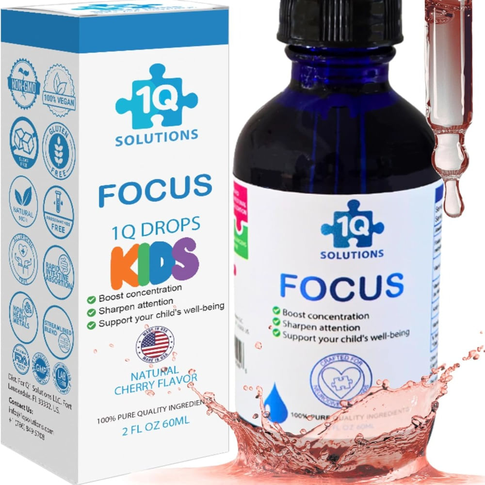 1Q Focus Gotas naturales de apoyo cognitivo y cerebral líquido para niños B1 B6 B12 y 5 MTHF