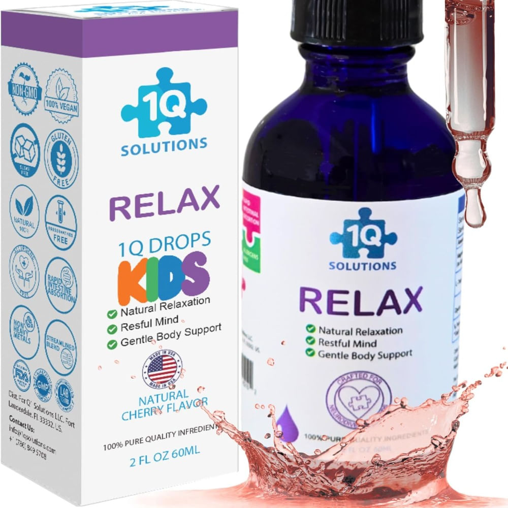 1Q Relax Gotas naturales líquidas calmantes para niños glicinato de magnesio L-teanina y L-glicina