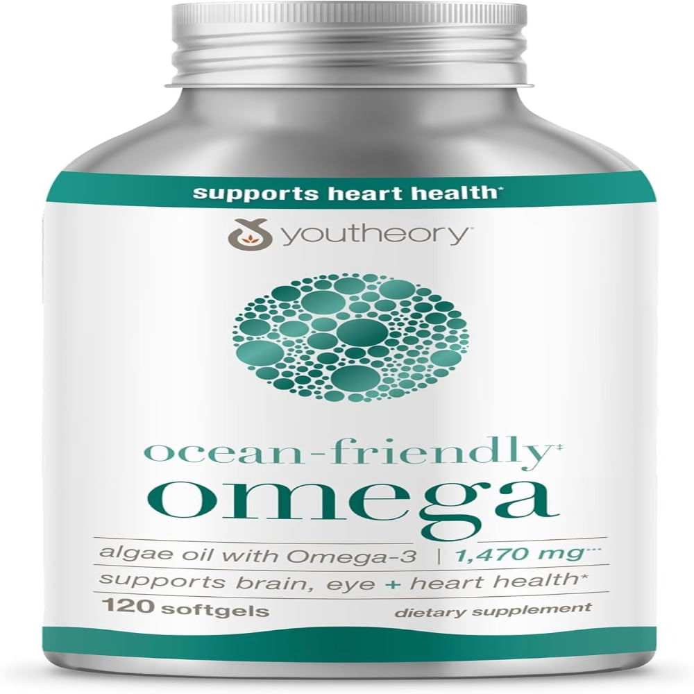 Omega 3 Vegano de Algas Youtheory con EPA y DHA Apoya la salud cerebral y ocular 120 capsulas