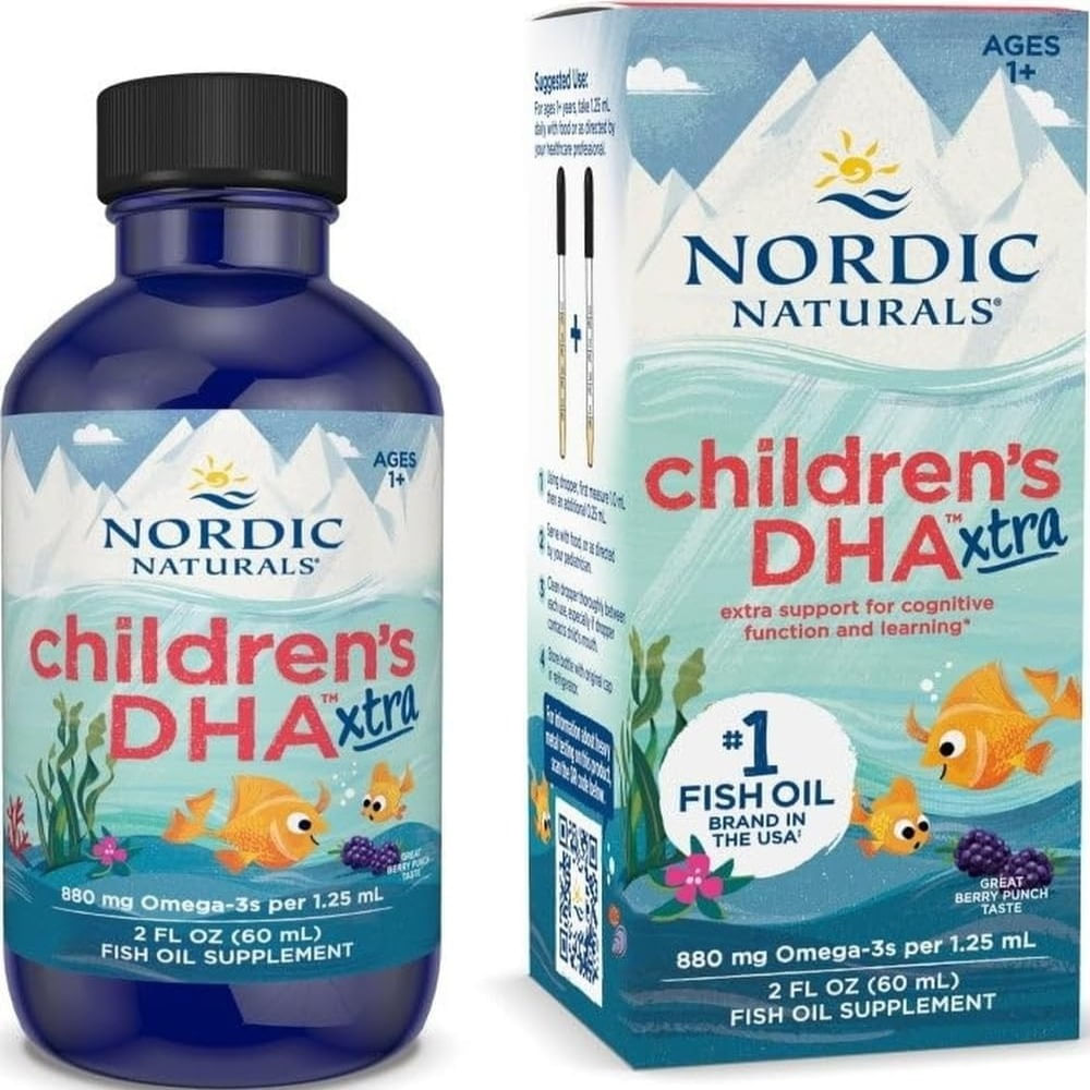 Children DHA Xtra para niños ponche de bayas 2 onzas para niños 880 mg de Omega-3 con EPA y DHA