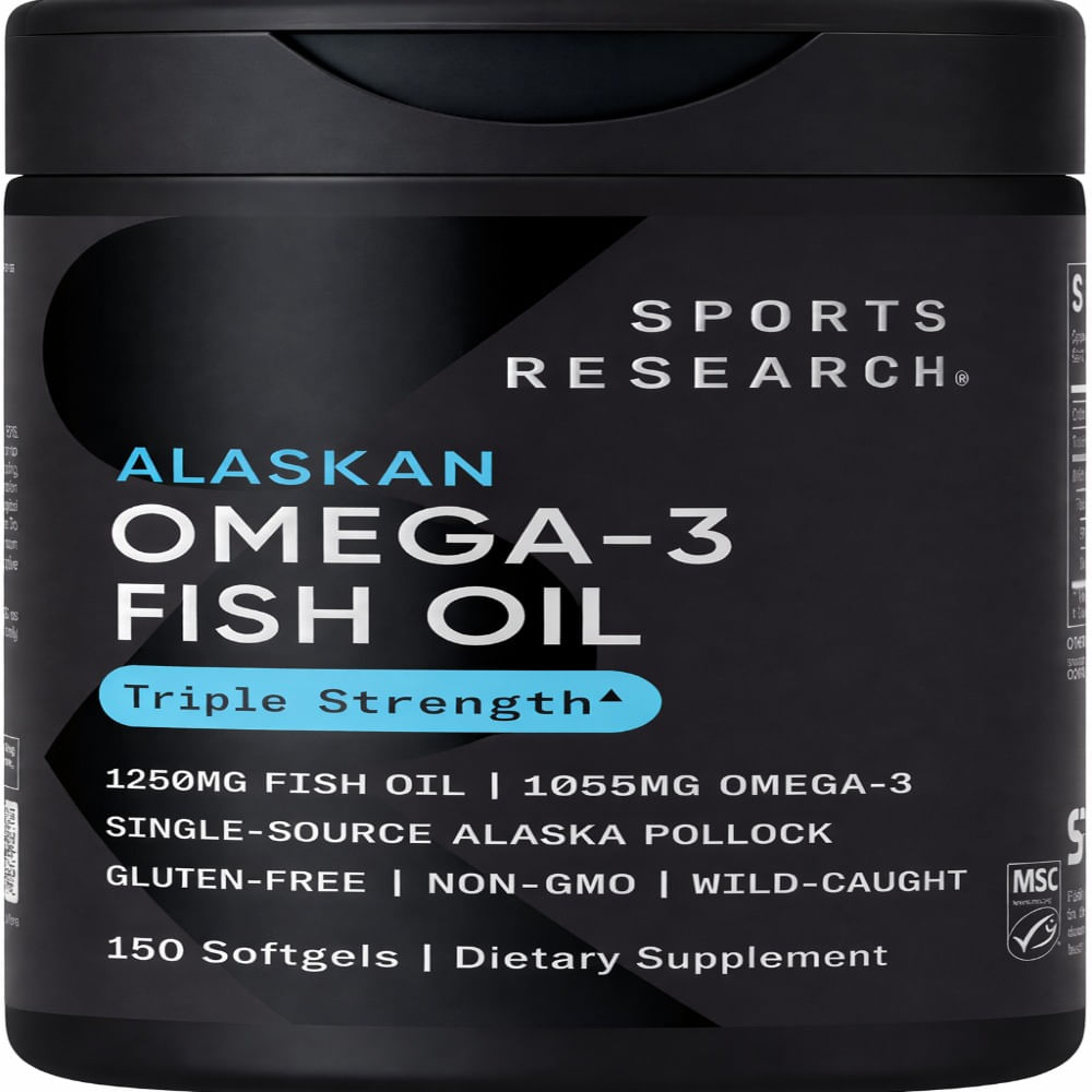 Sports Research Alaskan Omega-3 Fish Oil Triple Strength 1250 mg 1055 mg 150 Softgels