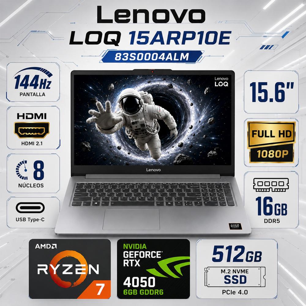 Laptop Gamer Lenovo LOQ Ryzen 7 7735HS 16GB DDR5 512GB SSD RTX 4050 6GB 15.6 FHD 83S0004ALM