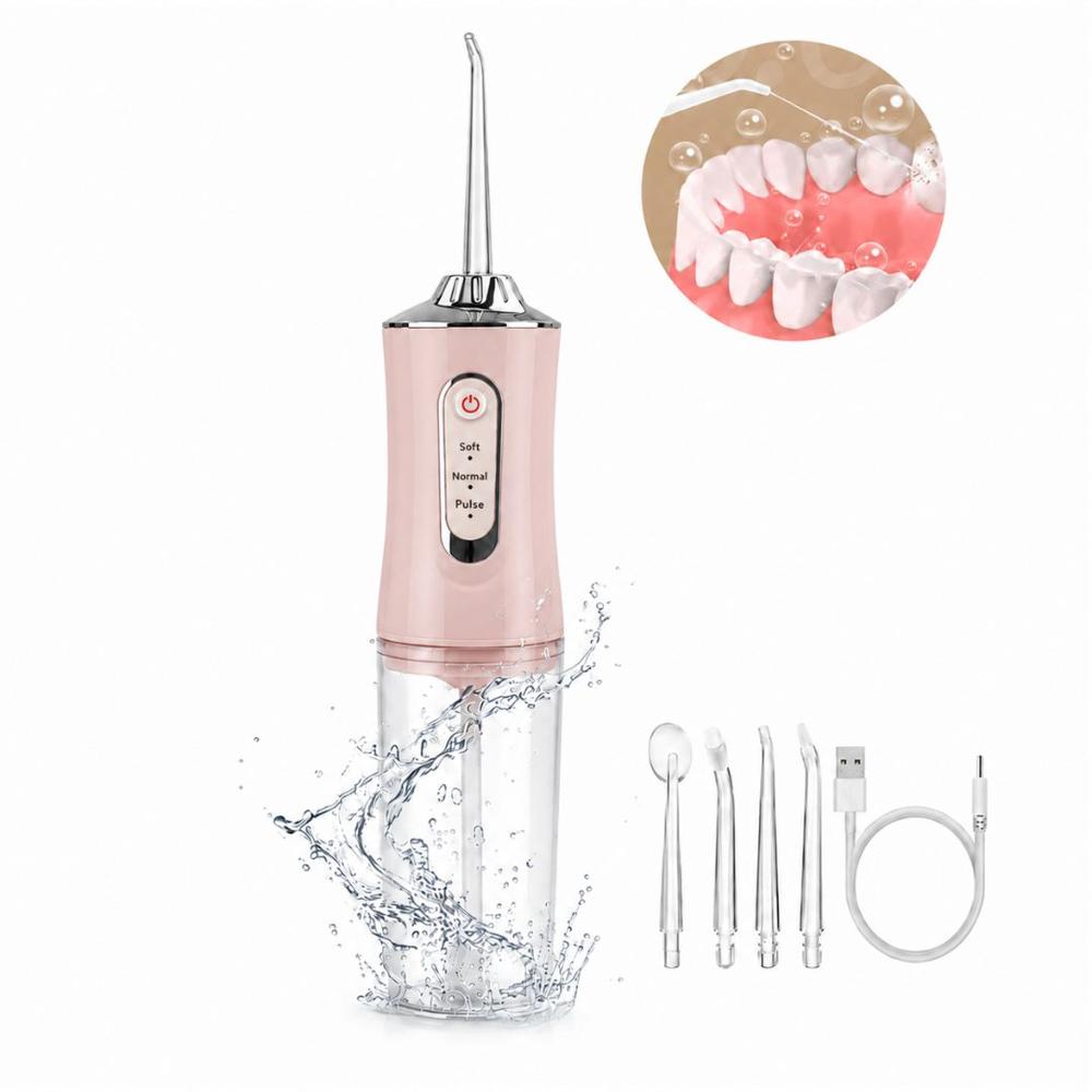 Irrigador Oral Bucal Para Limpieza Dental Portátil Inalámbrico 4 en 1 Rosado