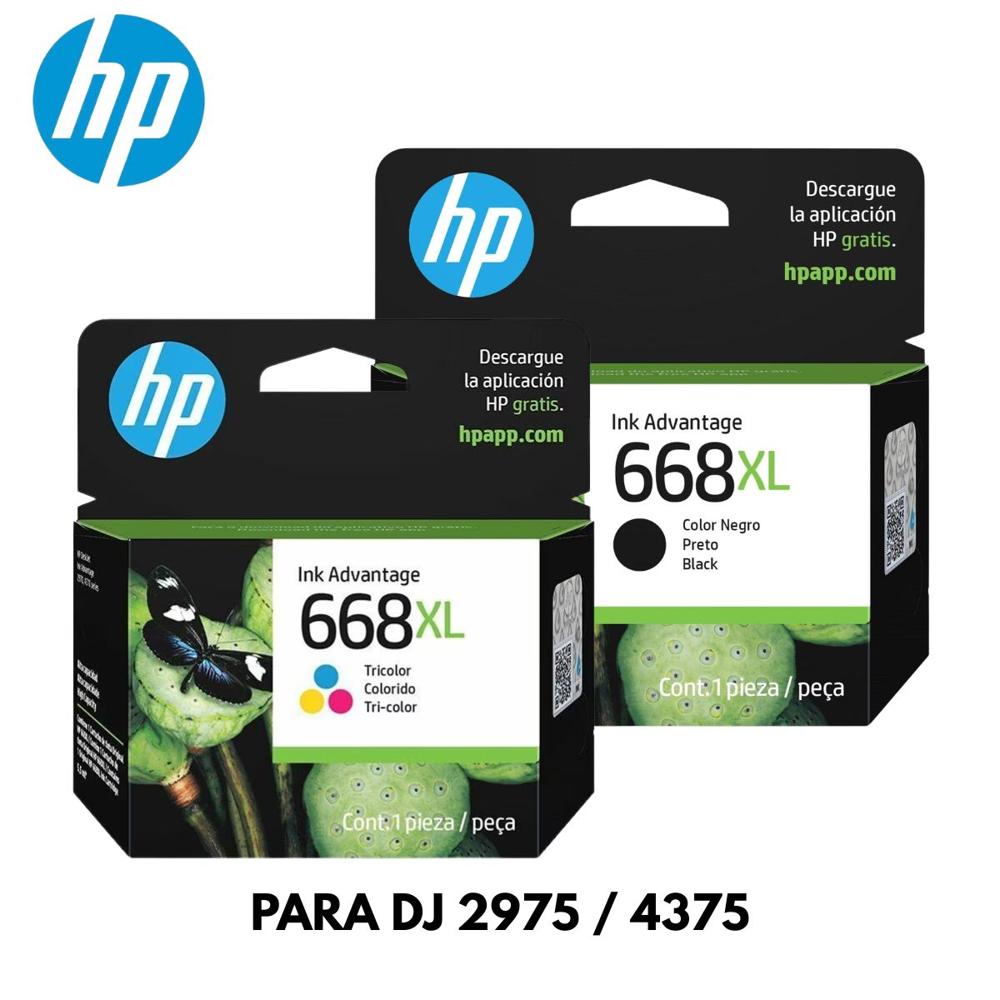 Kit de Tintas HP 668XL Negro Tricolor 7FP38VL 7FP39VL PARA DJ 2975