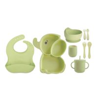 Kit de Alimentación Elefante 9 Piezas Silicona para Bebé Verde Salvia