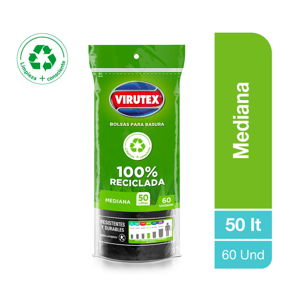 Bolsa para Basura 50L x60un VIRUTEX Color Negro