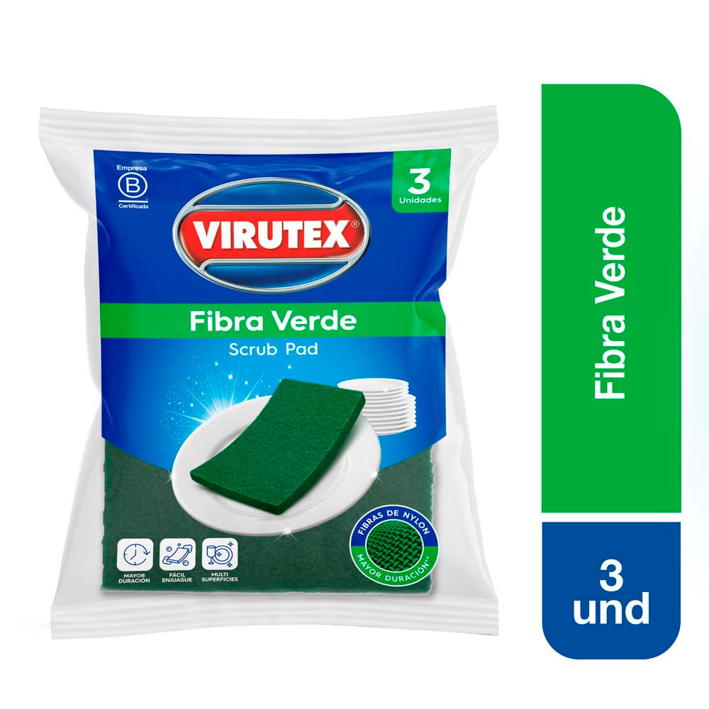 Esponja Fibra abrasiva VIRUTEX Color Verde 3 unidades