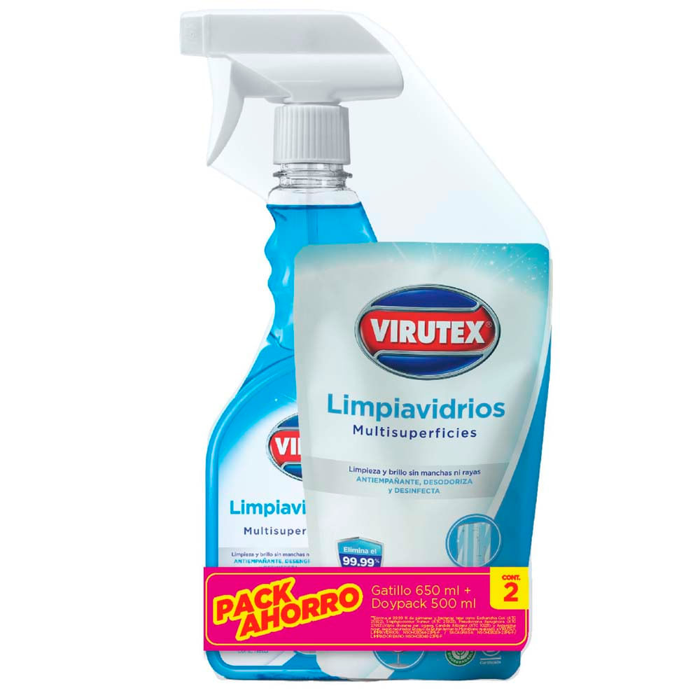 Limpiavidrios Multisuperficies VIRUTEX Doypack 500ml + Gatillo 650ml