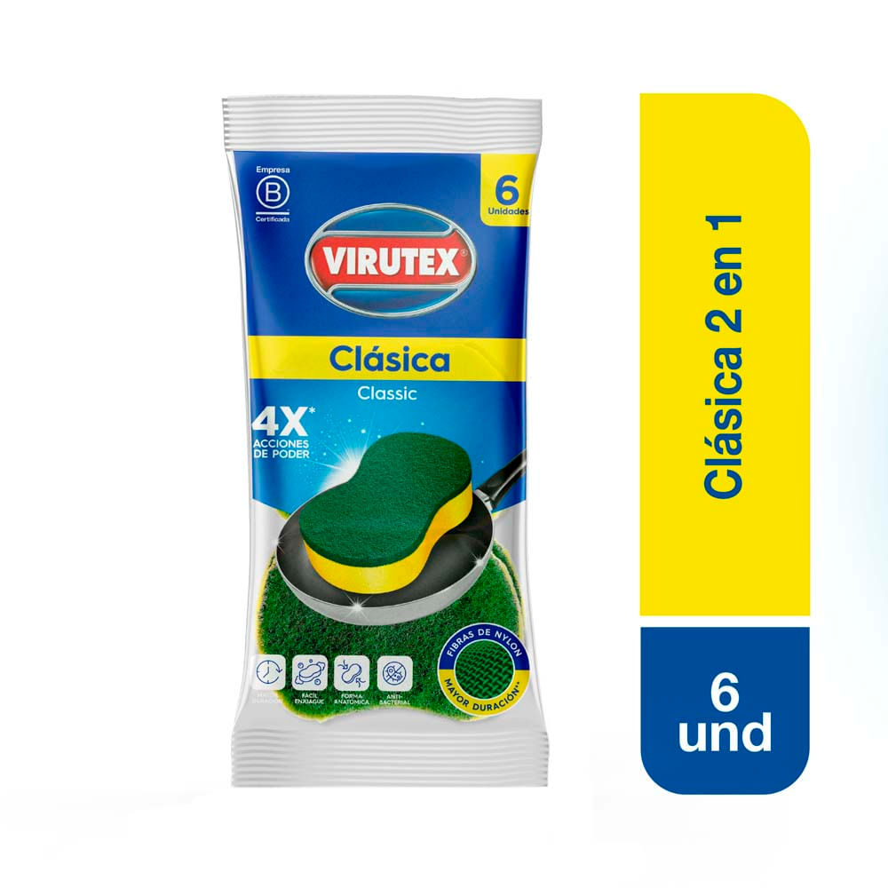 Esponja Clásica 2 en 1 con Fibra Abrasiva Virutex 6 Unidades