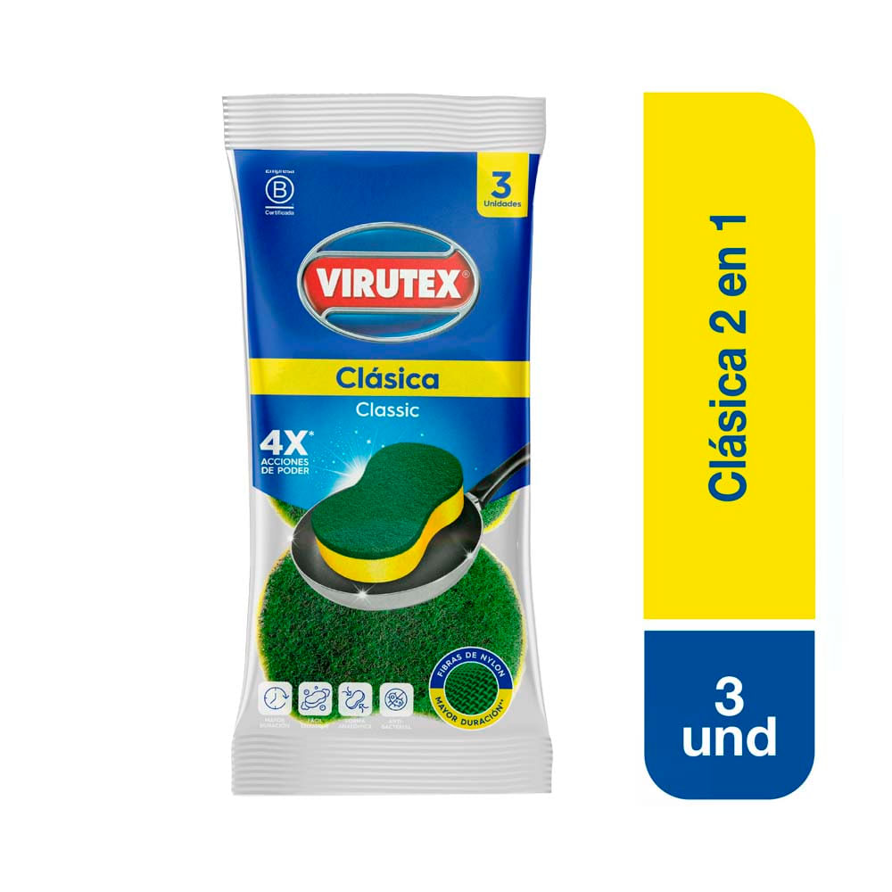 Esponja Clásica 2 en 1 Virutex 3 Unidades