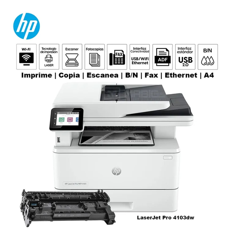 Impresora Multifuncional Hp LaserJet Pro 4103fdw Duplex WIFI Red ADF FAX