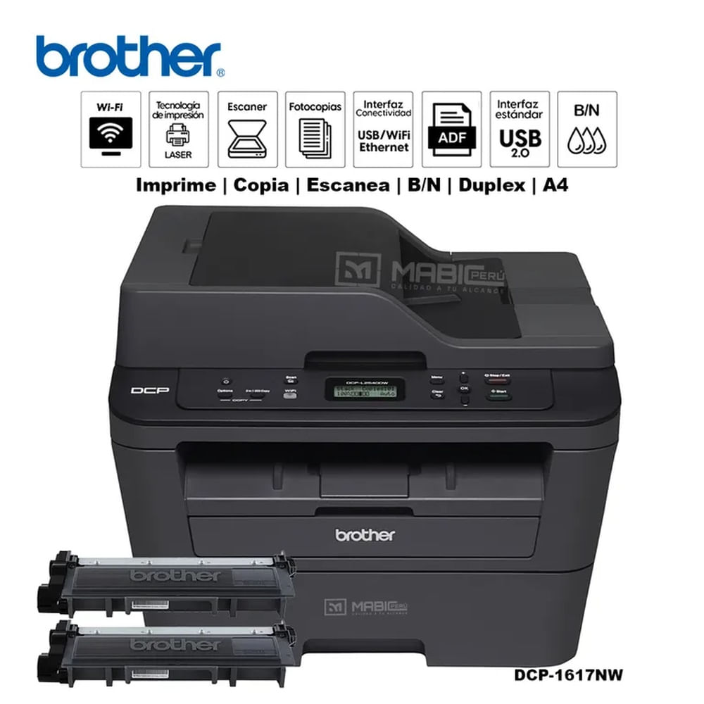 Impresora multifuncional Láser BN Brother DCP-L2540DW Duplex WIFI Red ADF