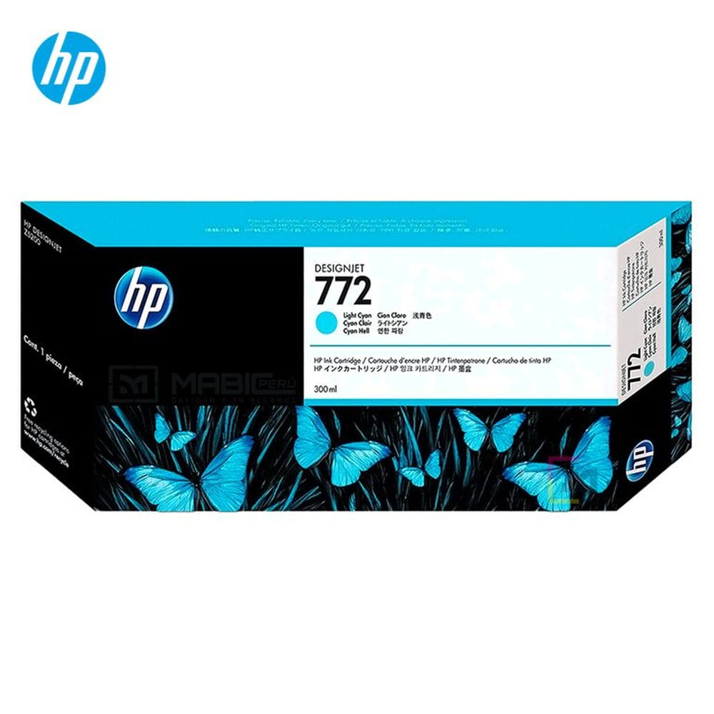 Cartucho de Tinta HP 772 Cian Claro CN632A DesignJet Z5400, Z5200 Original - 300ml