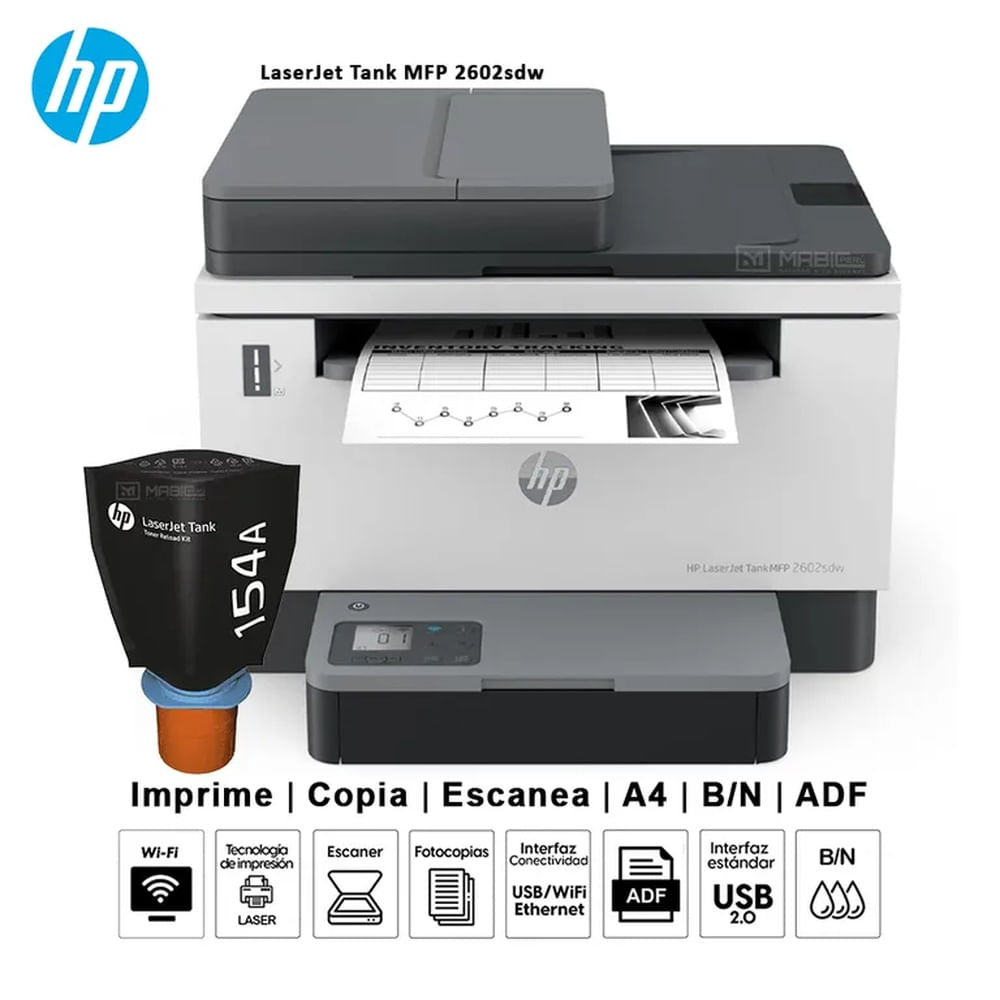 Impresora multifuncional Láser BN Hp LaserJet Tank MFP 2602sdw Duplex WIFI ADF