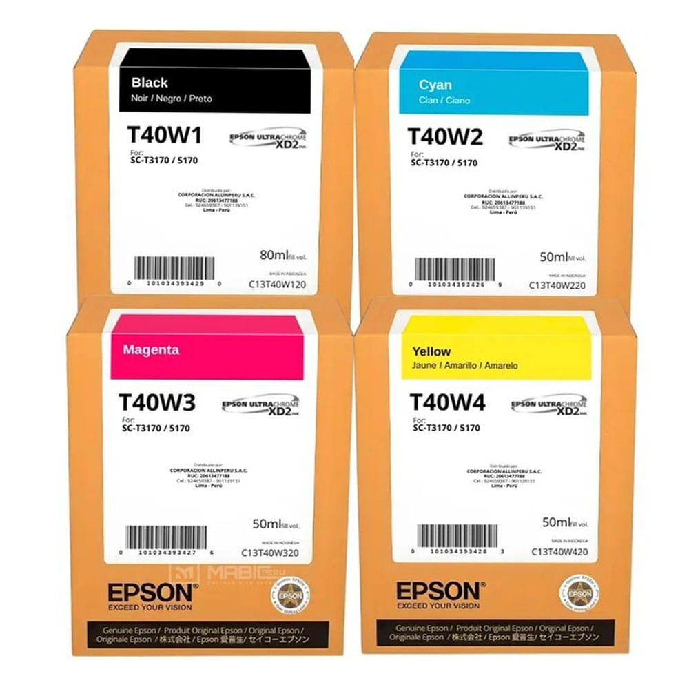 Kit 4 Tinta Epson T40W SC-T2170, SC-3170, SC-5170 Original - 80ml - 50ml