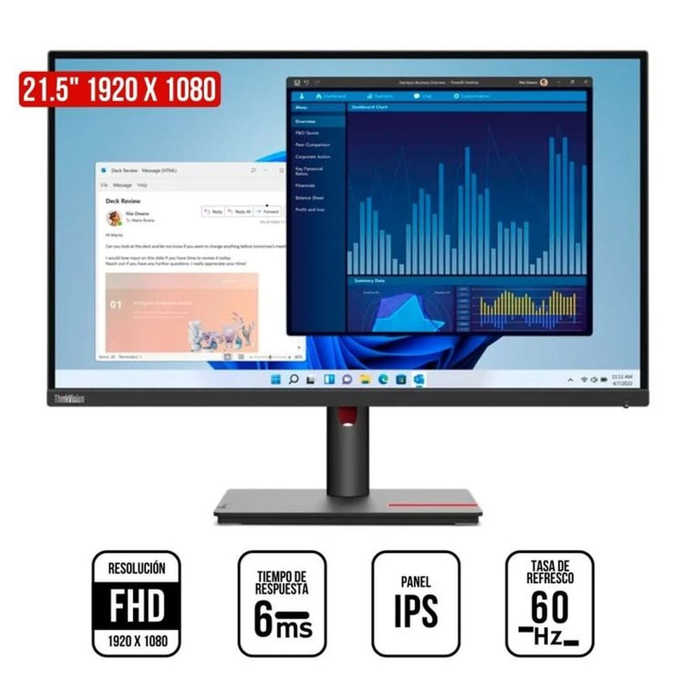 Monitor Lenovo ThinkVision T22i-30, 22 WLED FHD IPS, 60Hz, 6ms, Pivote
