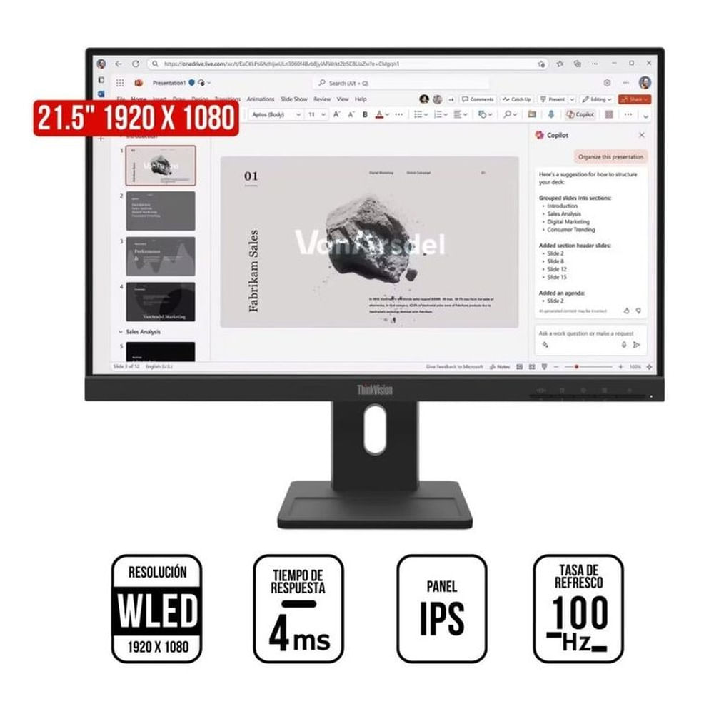 Monitor Lenovo ThinkVision E22-40, 22 WLED IPS, 100Hz, 4ms, Pivote, Parlante