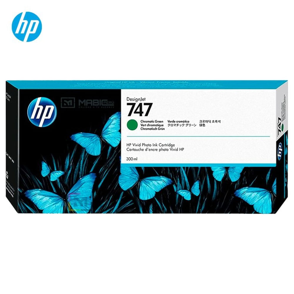 Cartucho de Tinta HP 747 Verde Cromático P2V84A DesignJet Z9 Original - 300ml