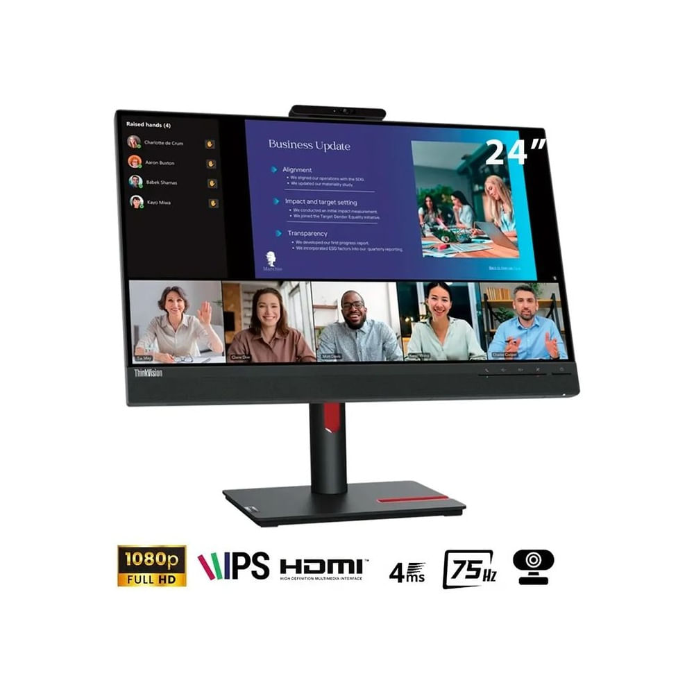 Monitor Lenovo ThinkVision T24v-30, 24 WLED IPS, 75Hz, 6ms, Pivote, Cámara Web, Parlante