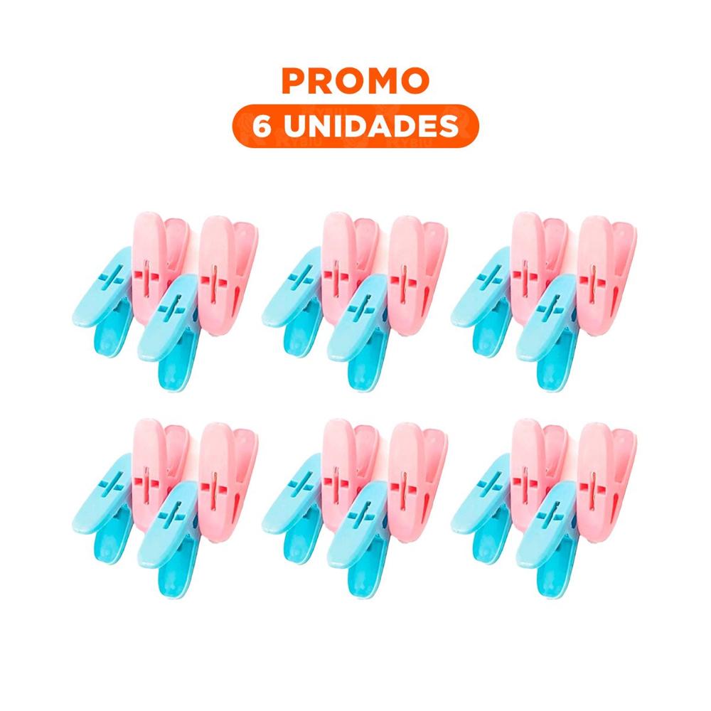 Pack6 Sujetadores Curvos de Plastico para Ropa en Dos Tonos con Cuerda Y Regalo Sticker