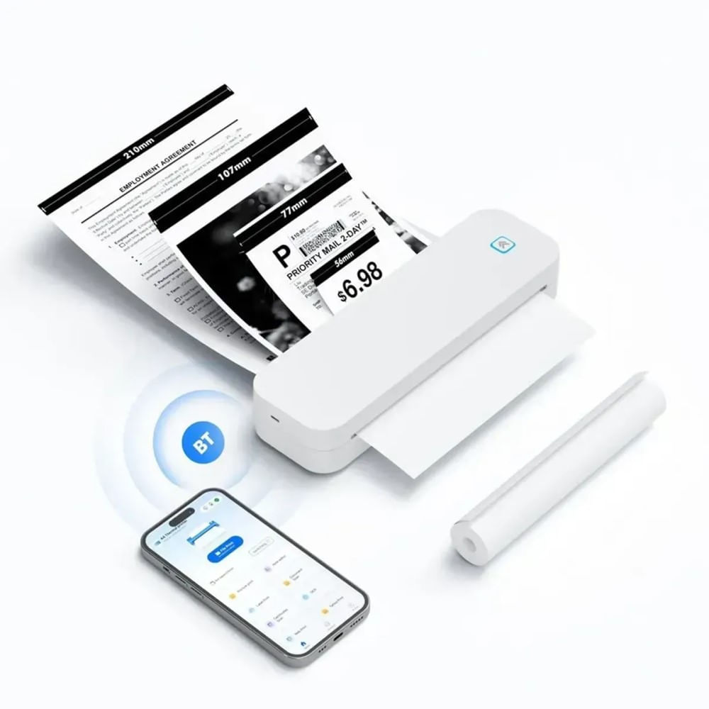 Impresora portátil térmica A4 USB Bluetooth D80H con 2 rollos 210x30mm imprime guias 304dpi
