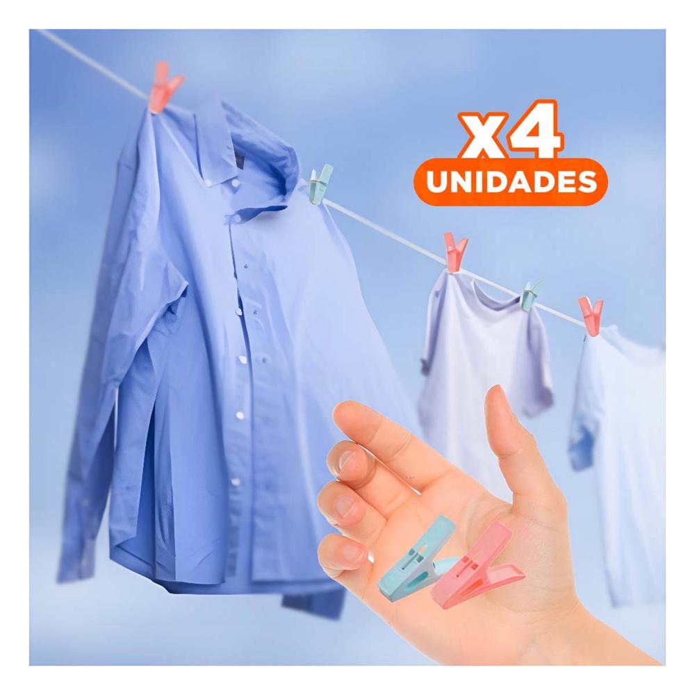 Pack4 Clips de Ropa Cuadrados Multicolor con Cuerda para Tendido Domestico Y Papel Regalo