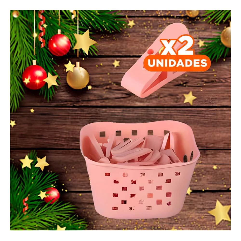Pack2 Organizador Cuadrado con Ganchos para Ropa Rosado Claro para Dormitorio