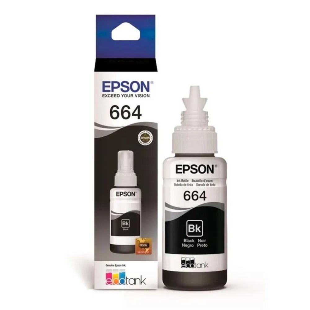 Botella de Tinta Epson T664 Negro 70ml para EcoTank L110/L200/L355/L555 y más