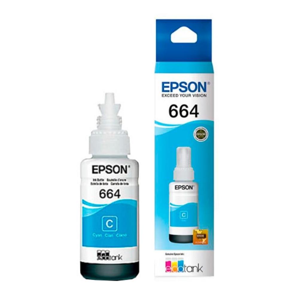 Botella de Tinta Epson T664 Cyan 70ml para EcoTank L110/L200/L355/L555 y más