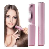 PEINE ALISADOR ELECTRICO PORTATIL PARA CABELLO COLOR ROSADO