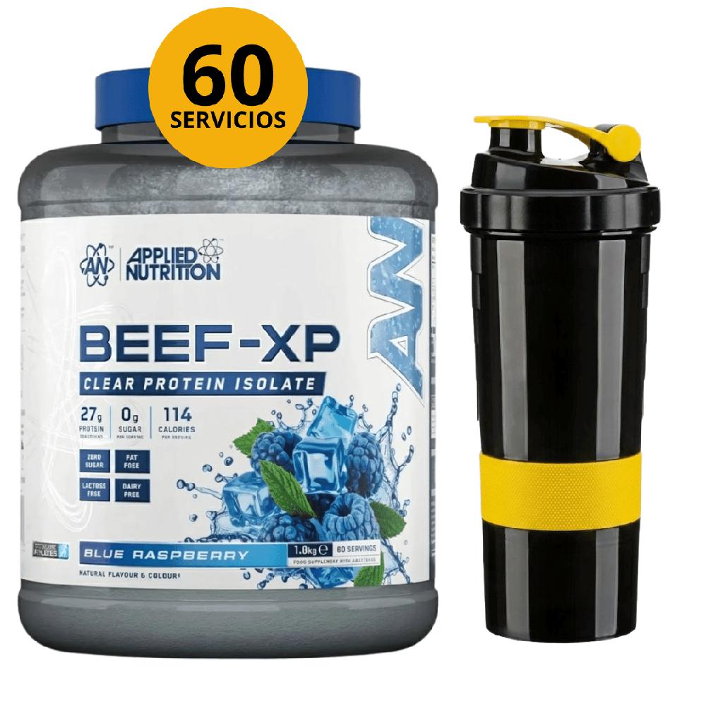 BEEF-XP 1.8KG BEEF PROTEIN SABOR BLUE RASPBERRY CON SHAKER 3 CUERPOS