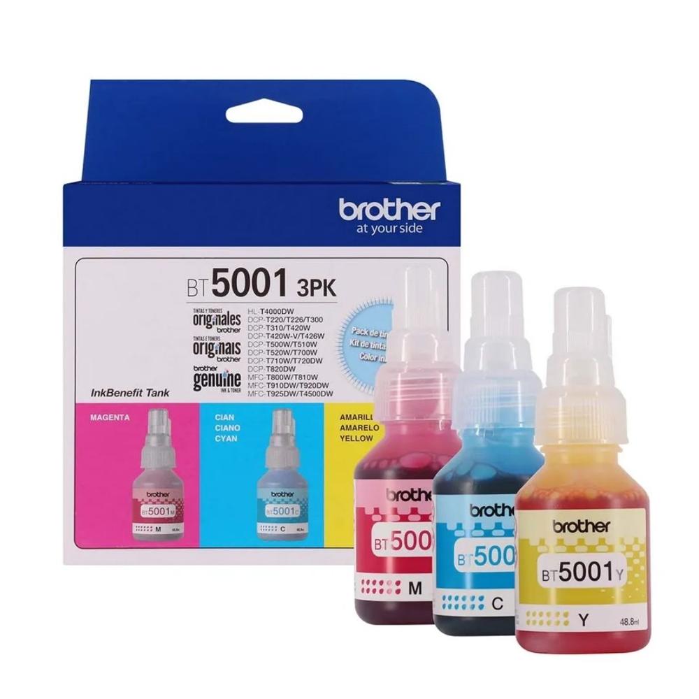 Pack 3 Tintas Brother BT5001-3PK Color (Cyan/Magenta/Amarillo) para DCP-T310 y más