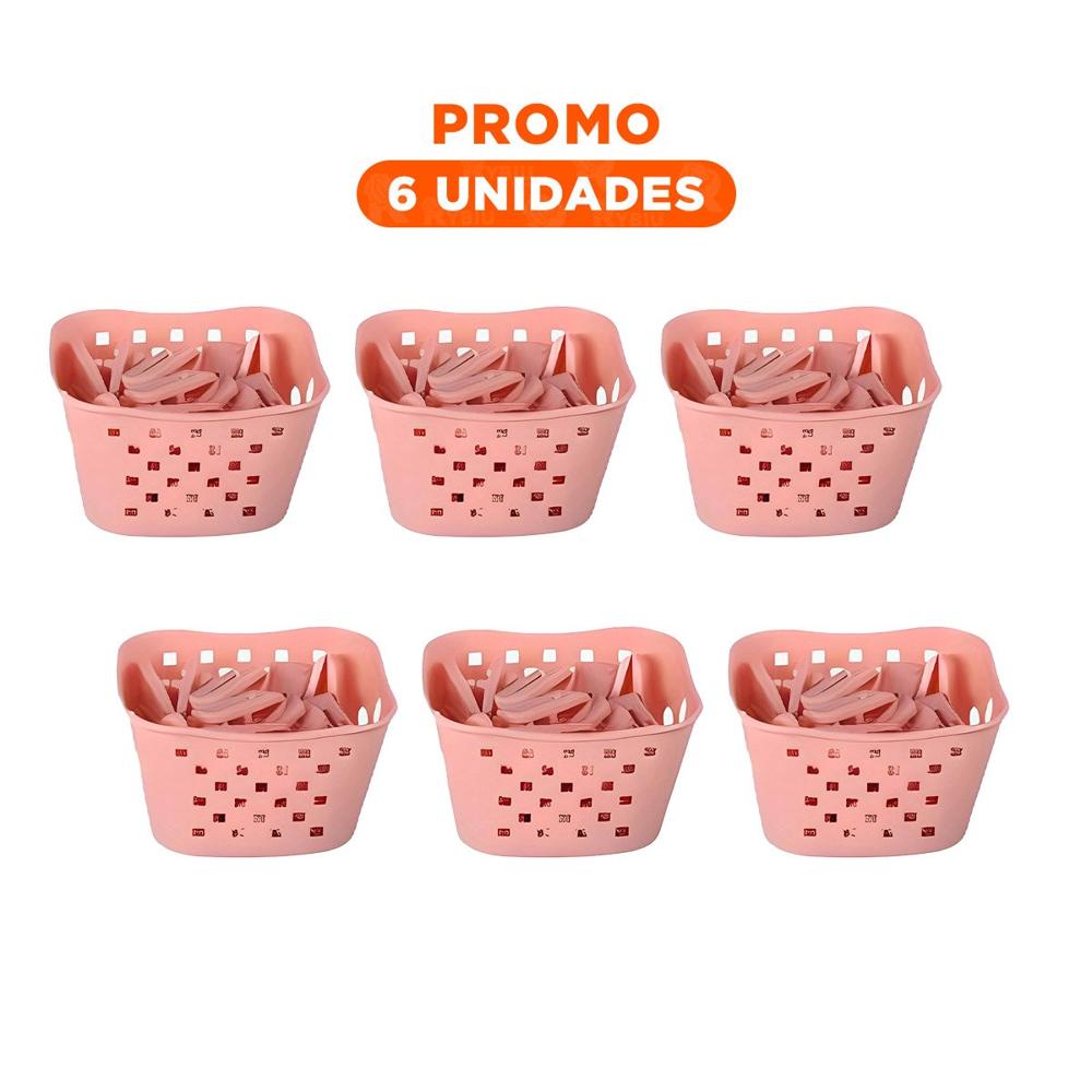 Pack6 Organizador Funcional Cuadrado con Ganchos para Ropa Rosado Claro Y Regalo Sticker