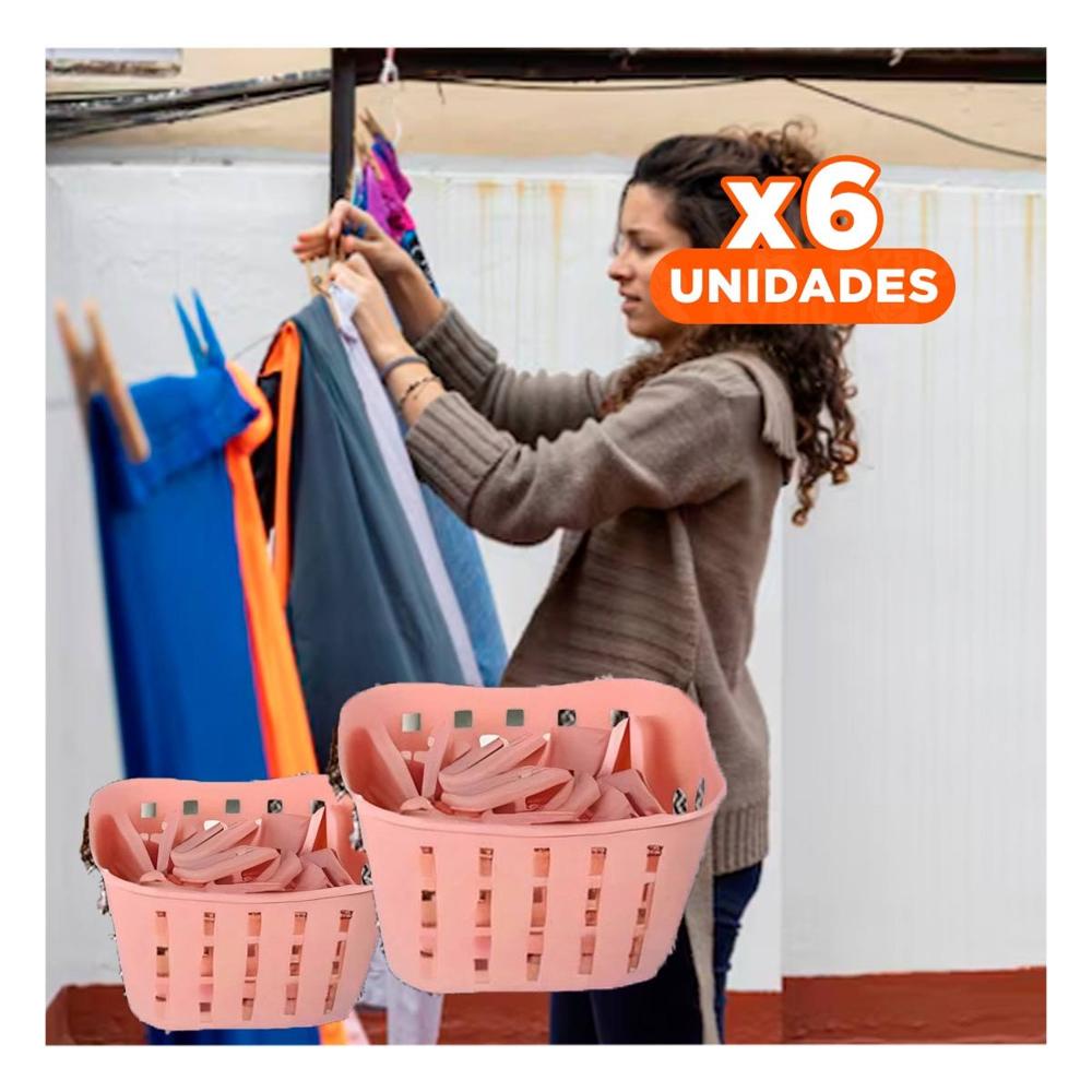 Pack6 Cesto Compacto Cuadrado con Ganchos para Ropa Rosado Claro Y Papel Regalo