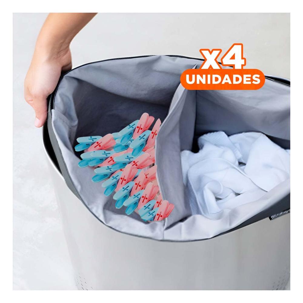 Pack4 Sujetadores de Ropa Curvos de Plastico Multicolor con Cuerda para Lavado Y Papel Regalo