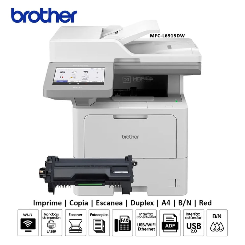 Impresora multifuncional Láser BN Brother MFC-L6915DW Duplex WIFI ADF