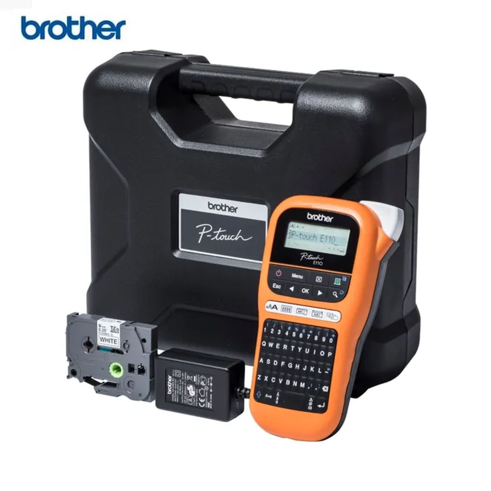 ROTULADORA PORTATIL BROTHER PT-E110VP CON MALETIN 12MMS NEGRO NARANJA