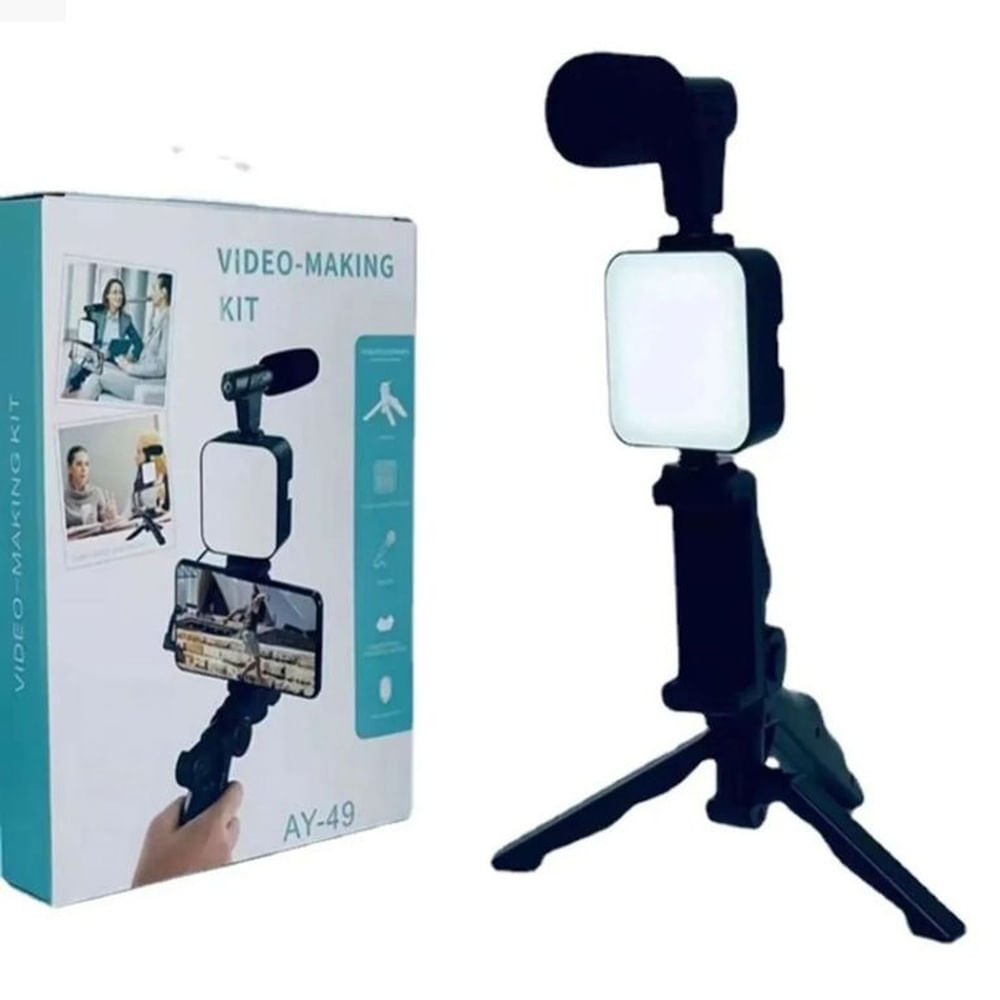MINI KIT DE GRABACIÓN MICRÓFONO LUZ LED TRÍPODE MOD AY-49