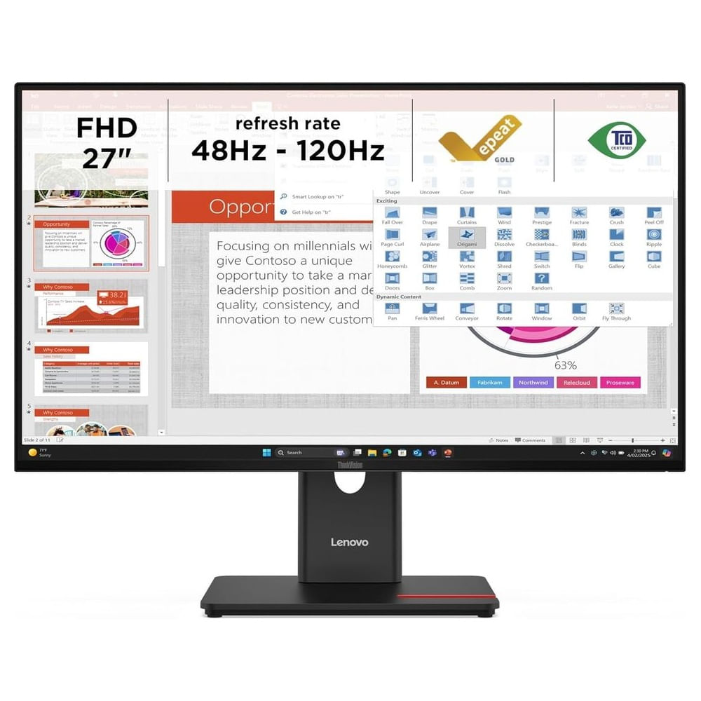 Monitor Lenovo ThinkVision T27-40, 27 WLED FHD IPS, 120Hz, 4ms, Pivote