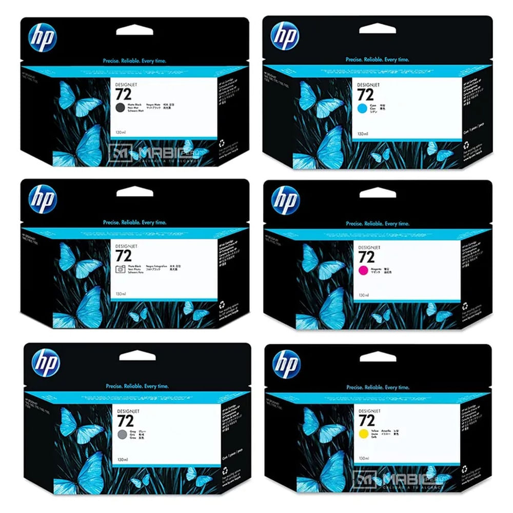Kit Tinta HP 72 DesignJet T610, T1100 Original  - 130ml