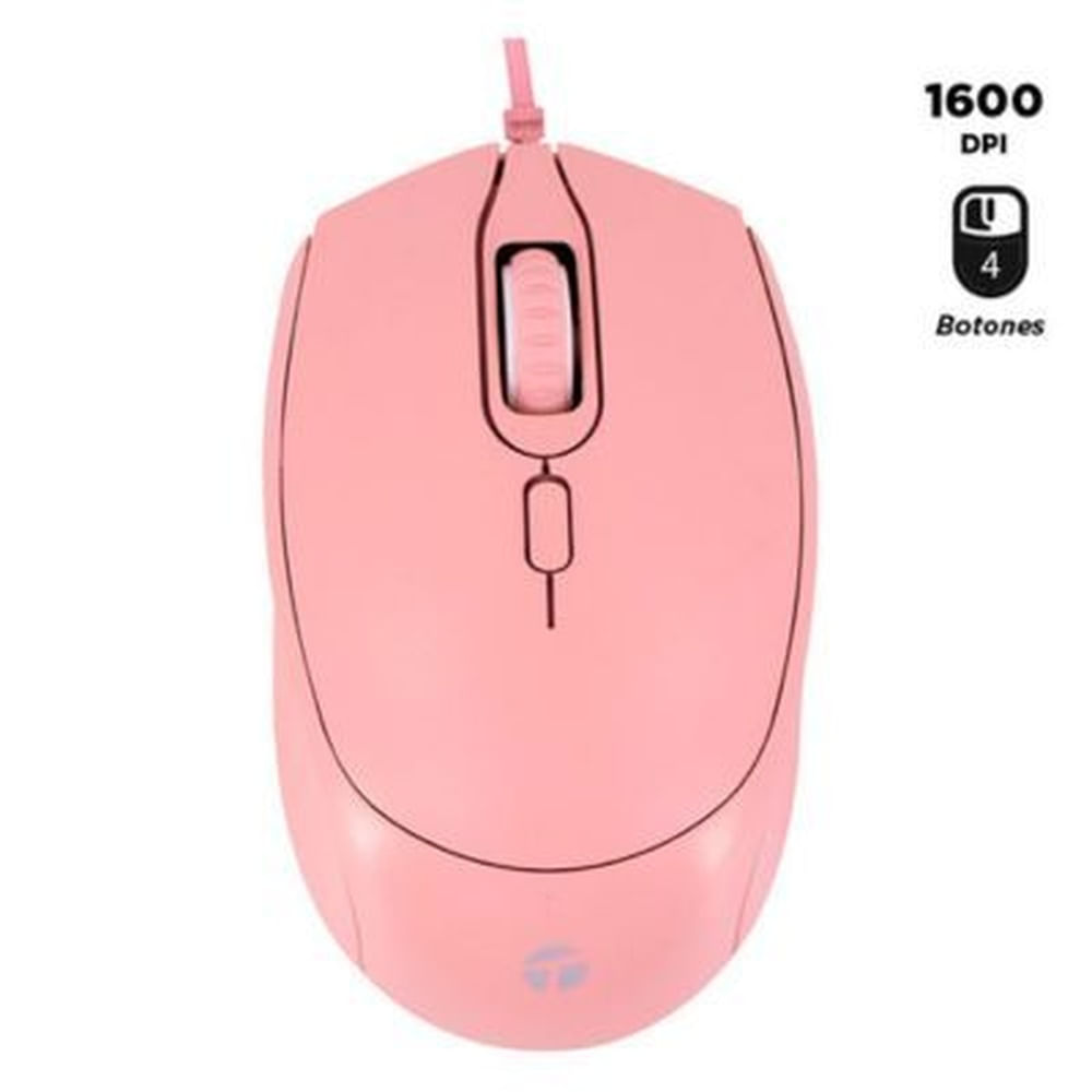 MOUSE ÓPTICO TEROS TE-1226S, 800-1200-1600 DPI, USB, 4 BOTONES, COLOR ROSADO